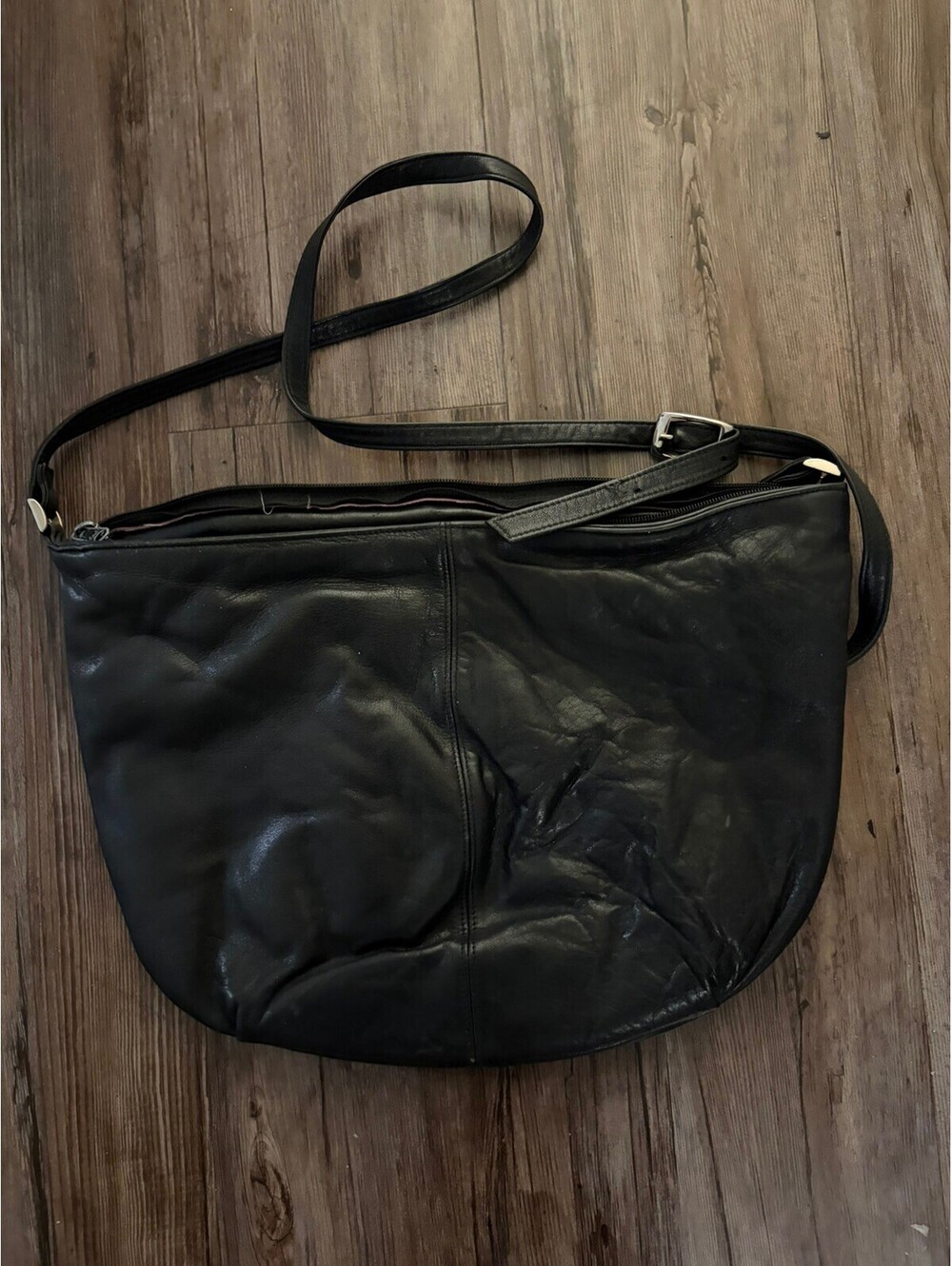Vtg Albi Black Soft Genuine Leather Crossbody Bag